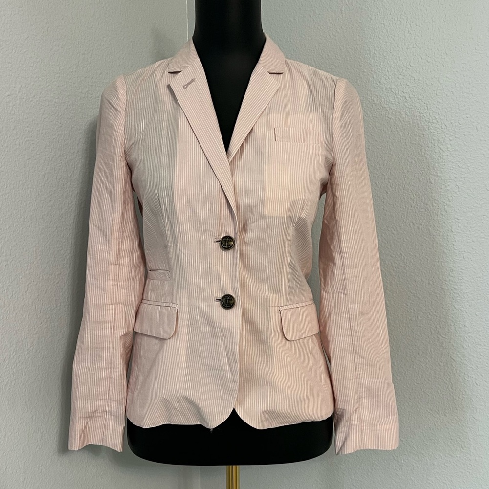J. Crew cotton Light Pink Striped Schoolboy Blazer jacket 0 XS